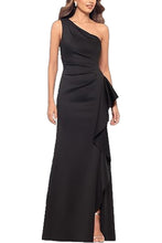 Load image into Gallery viewer, One Shoulder Elegant Solid Color Slim Waist Split Fishtail Side Ruffled Evening Dress