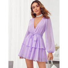 Load image into Gallery viewer, Women Summer Fashion V-neck Double Layer Lower Hem with Lace Polka Dot Dress