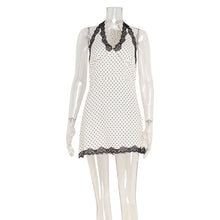Load image into Gallery viewer, Polka Dot Sexy Pure V neck Lace Edge Slim Slimming Halter Dress A line Dress