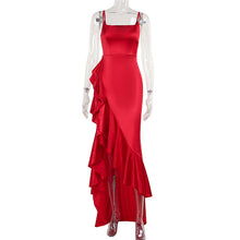 Load image into Gallery viewer, Women Autumn Slit Sexy Spaghetti Strap Ruffle Dress