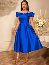 Load image into Gallery viewer, Sexy off the Shoulder Puffy Pleated Waist Tight a Expansion Dress Cocktail Wedding Bridesmaid Midi Dress