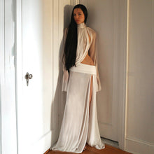 Load image into Gallery viewer, Winter Women Clothing Sexy See through Turtleneck Bell Sleeve Top Split Skirt Two Piece Sets