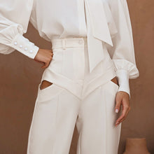 Load image into Gallery viewer, Women Clothing Autumn Niche Design Hollow Out Cutout out Casual Pants Fashionable All Match Loose White Trousers