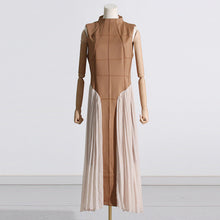 Load image into Gallery viewer, Summer Stand Collar Elegant Slightly Mature Dress Design Pleated Patchwork Waist Slimming Slimming Dress Long Dress