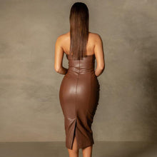 Load image into Gallery viewer, Autumn Winter Solid Color Faux Leather Elegant Slim-Fit Tube Top Back Slit Sexy Midi Dress