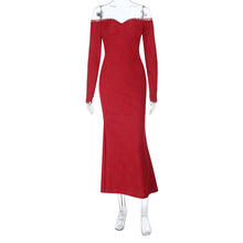 Load image into Gallery viewer, Lace off Shoulder Long Sleeve Dress Autumn Sexy Sheath Dress