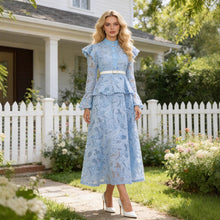 Load image into Gallery viewer, Spring French Cutout Lace Stitching Court Waist Slimming Elegant Dress for Women