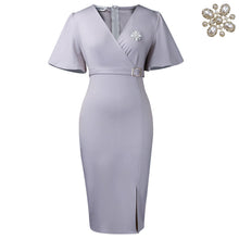 Load image into Gallery viewer, African Women Clothing Lantern Sleeve Summer V neck Hip Office Split Dress