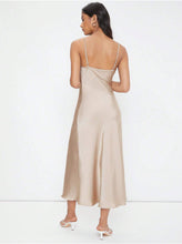 Load image into Gallery viewer, Women Clothing Spring Summer Satin Sling Deep V Plunge neck Slim Solid Color Dress