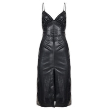 Load image into Gallery viewer, Women Clothing Sexy V neck Sleeveless Split Dress Sheath Tight Stretch Leather Dress