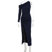Load image into Gallery viewer, Women Clothes Summer Oblique Shoulder Long Sleeve Slim Fit Slit Dress