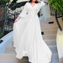 Load image into Gallery viewer, Women Clothing V neck Sexy Pleated Formal Swing Dress Maxi Dress