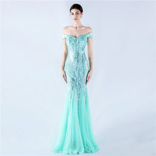 Load image into Gallery viewer, Dress Craft Beaded Mesh Sequin Evening Dress Annual Meeting Performance Host
