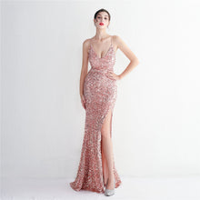Load image into Gallery viewer, Velvet Bottom Sequin Suspender Party Sequined Dress Long Banquet Slim Fit Evening Dress Elegant