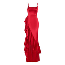 Load image into Gallery viewer, Women Autumn Slit Sexy Spaghetti Strap Ruffle Dress
