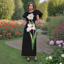 Load image into Gallery viewer, Vietnam Elegant Graceful Maxi Dress Summer Patchwork Floral Puff Sleeve Slim Fit Slimming Dress Women