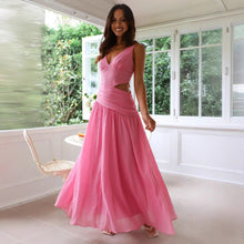 Load image into Gallery viewer, V neck Sleeveless Solid Color Stitching Big Swing Maxi Dress