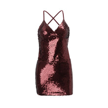 Load image into Gallery viewer, Women Clothing Sexy Bare Back Nightclub Sexy Sequined Lace up Sheath Short Dress