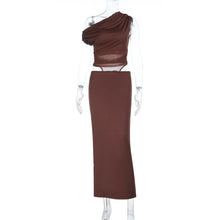 Load image into Gallery viewer, Off Shoulder Mesh Stitching Hollow Out Cutout Dress Women Sexy Slim Fit Maxi Dress