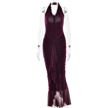 Load image into Gallery viewer, Arrival Sexy Halter Dress Summer Deep V Plunge Ruffled Slit Pleated Dress