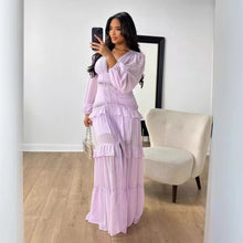 Load image into Gallery viewer, Autumn Winter Elegant Stitching Long Sleeve V Neck Dress Women Dress