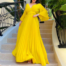 Load image into Gallery viewer, Women Clothing V neck Sexy Pleated Formal Swing Dress Maxi Dress