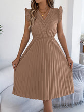 Load image into Gallery viewer, Women Clothing Spring Summer Casual Lace V neck Wooden Ear Cinched Pleated Dress