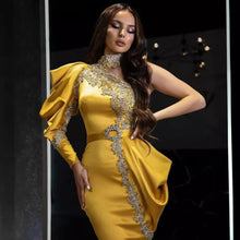 Load image into Gallery viewer, Women Clothing Evening Dress Gold High Collar Dress Cocktail Dress