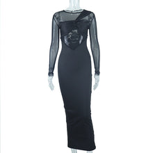 Load image into Gallery viewer, Women Clothing round Neck Mesh Stitching Long Sleeves Mid Length Tight Dress