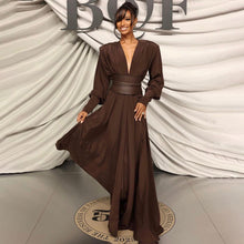 Load image into Gallery viewer, Spring Summer Chocolate Design Waist Seal Pleated Dress Brown Women Dress
