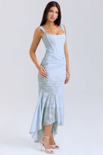 Load image into Gallery viewer, Autumn Square Collar Elastic Net Jacquard Pleated Sleeveless Fishtail Cami Dress
