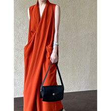 Load image into Gallery viewer, Elegant V neck Sleeveless Twisted Waist Dress Women Slimming Irregular Asymmetric High Grade Hong Kong Long Dress