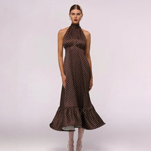 Load image into Gallery viewer, French Halter Polka Dot Satin Dress Sexy Elegant Backless Waist Trimming Dress