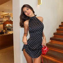 Load image into Gallery viewer, Elegant French Halter Backless Slim Fit Polka Dot Printed Sexy Sexy A line Dress