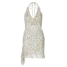 Load image into Gallery viewer, Summer Sexy Leopard Print Printed Sexy Deep V Plunge Sheath Wooden Ear Halter Dress Women