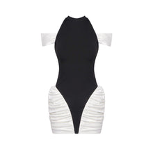 Load image into Gallery viewer, Summer Women Clothing Color Contrast Patchwork Sexy Hourglass Pleated Halter Dress Sleeveless Dress