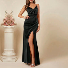 Load image into Gallery viewer, Women Spring Summer Satin Sling Dress Sexy Backless Pleated Dress Bridesmaid Dress