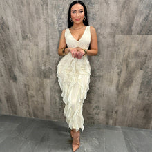 Load image into Gallery viewer, Women Clothing Sexy V neck Sleeveless Cut-out Ruffled Solid Color Split Dress