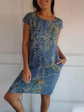Load image into Gallery viewer, Women Clothing Summer Cotton Linen round Neck Printed with Pocket