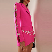 Load image into Gallery viewer, Dyed Fabric Dignified Sense of Design Sleeve Hollow Out Cutout Jeweled Bow Pearl Blazer Dress