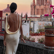 Load image into Gallery viewer, Women off Shoulder Dress Sexy Backless Satin Dress Light Luxury Dress Elegant Fishtail