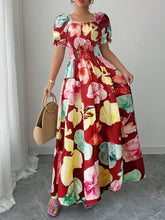 Load image into Gallery viewer, Summer Bubble Sleeve High Waist Tight Waist Women Printed Wear Large Swing Sling Dress