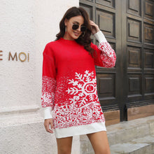 Load image into Gallery viewer, Christmas Woolen Women Snowflake Jacquard Lantern Sleeve Loose Knitted Dress Autumn Winter Women Clothing