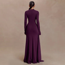 Load image into Gallery viewer, Women Clothing Winter Solid Color High Collar Long Sleeve Pinch Pleated Ribbon Elegant Maxi Dress