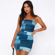 Load image into Gallery viewer, Women Clothing Summer Printed Slim Fit Sheath Dress Denim Color Advanced Tube Top