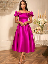 Load image into Gallery viewer, Sexy off the Shoulder Puffy Pleated Waist Tight a Expansion Dress Cocktail Wedding Bridesmaid Midi Dress