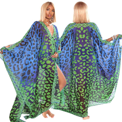 Popular Women Clothing Autumn V neck Casual Printed Jacket See through Chiffon Shirt