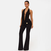 Load image into Gallery viewer, Women Clothing Winter Hanging Collar Backless Top Metal Buckle Bootcut Pants Two Piece Set