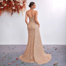 Load image into Gallery viewer, Light Luxury Sequ Tube Top Sexy High Waist Slit Fishtail Evening Dress Cocktail High Grade Socialite Dress