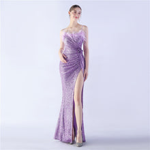 Load image into Gallery viewer, Ostrich Hair Craft Floral Wedding Annual Meeting High End Evening Dress